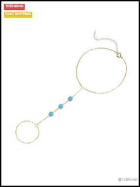 14K Yellow Gold Bead Adjustable Hand Chain Bracelet for Women